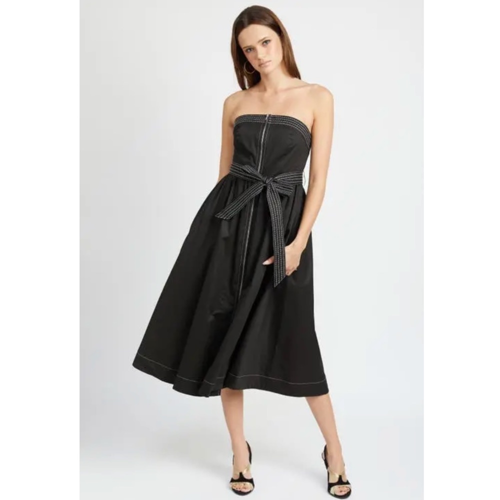EN SAISON:  Rhea Topstitch Detail Strapless Cotton Midi Dress (NWT)
